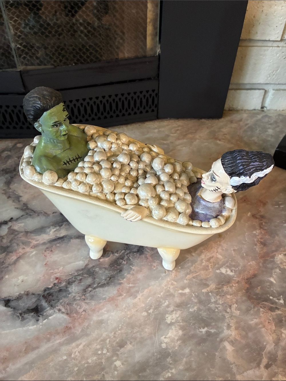 Frankenstein and Bride Figurine in Bubble Bath Décor